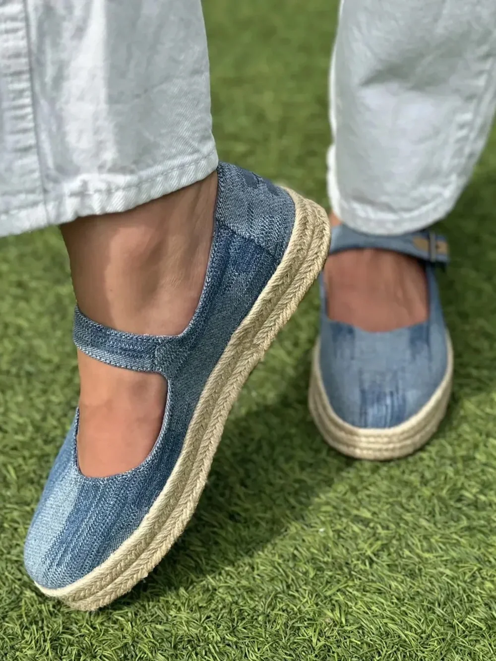 Toms Light Blue Denim Mary Jane Espadrille Platform Shoes